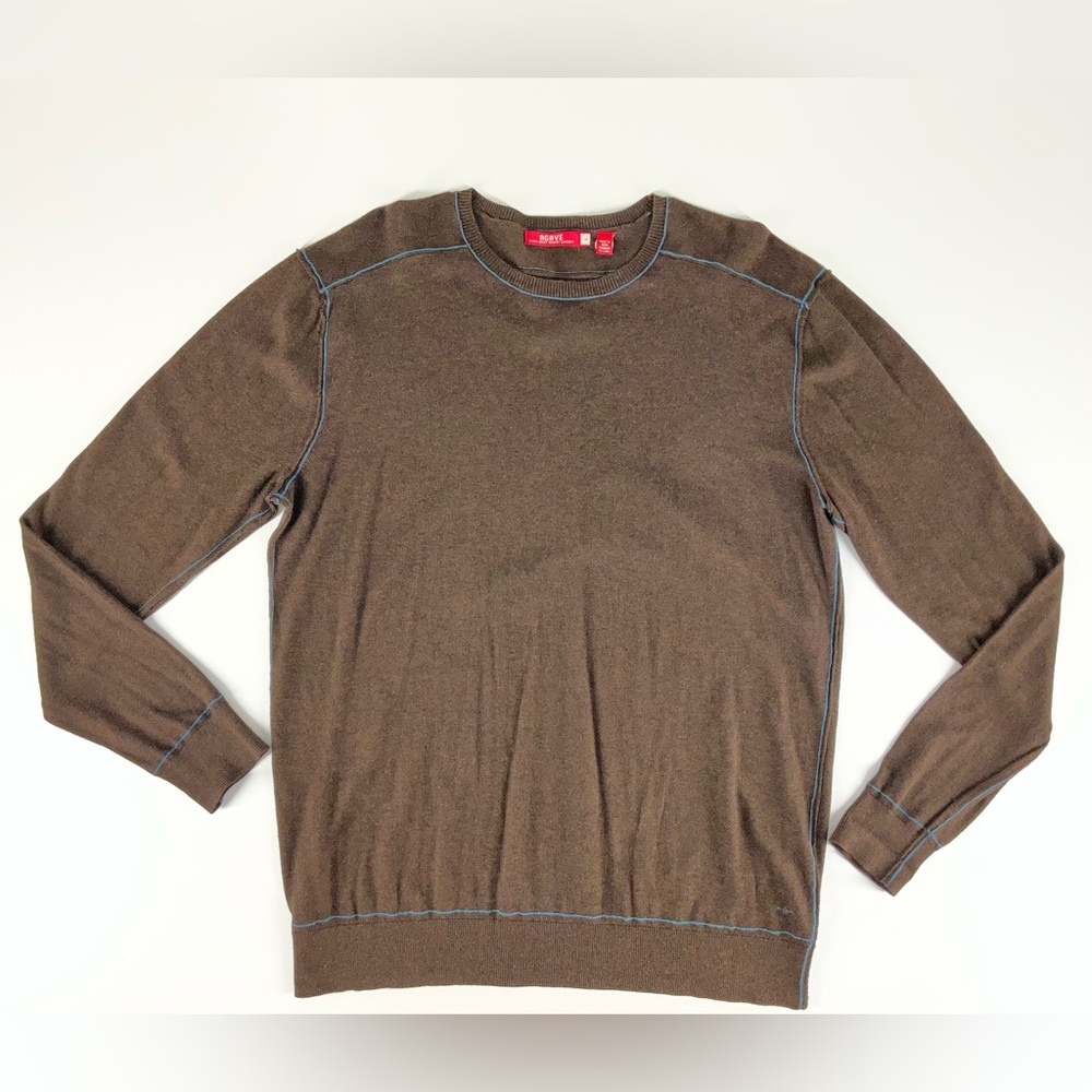 Agave Moors Hollow Brown‎ Crewneck Sweater Blue Contrast Stitching Men's Large